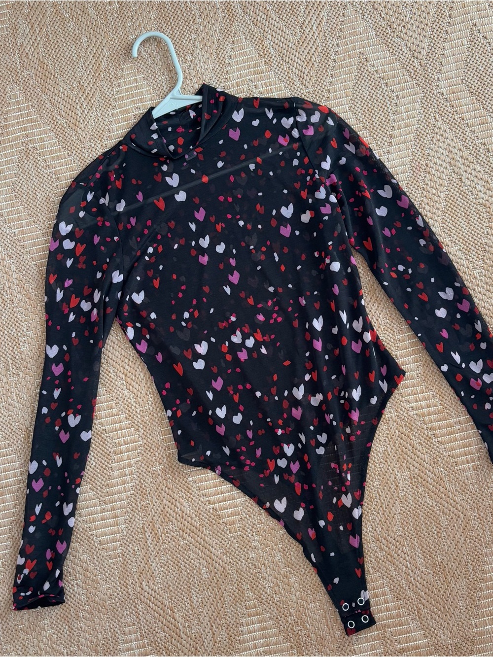 bar III mesh heart long sleeve bodysuit